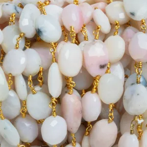 11x8mm Pink Peruvian Opal Oval Gold Chain 18 beads