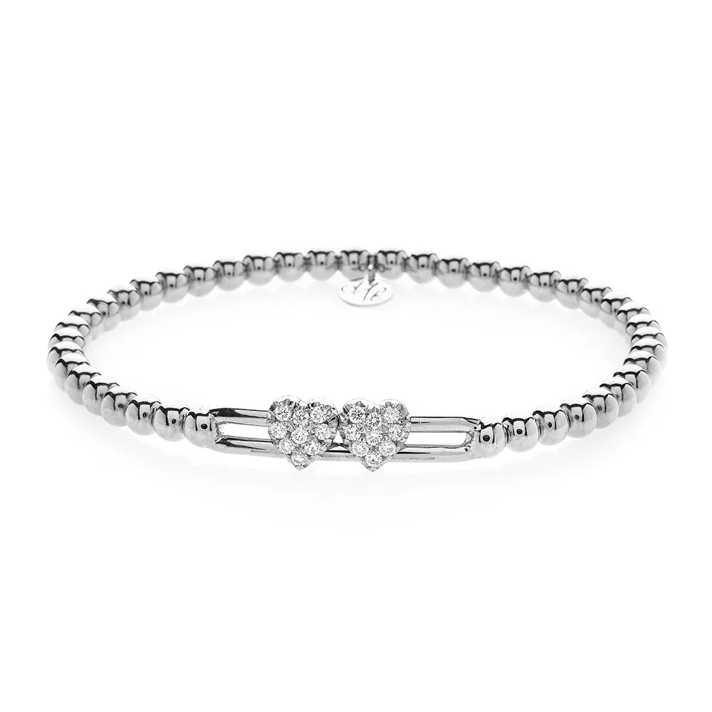 0.31ctw, 18K White Gold Heart Tresore Stretch Bracelet