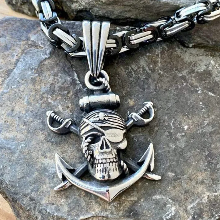 1 Eyed Pirate & Anchor Pendant - Necklace (224)