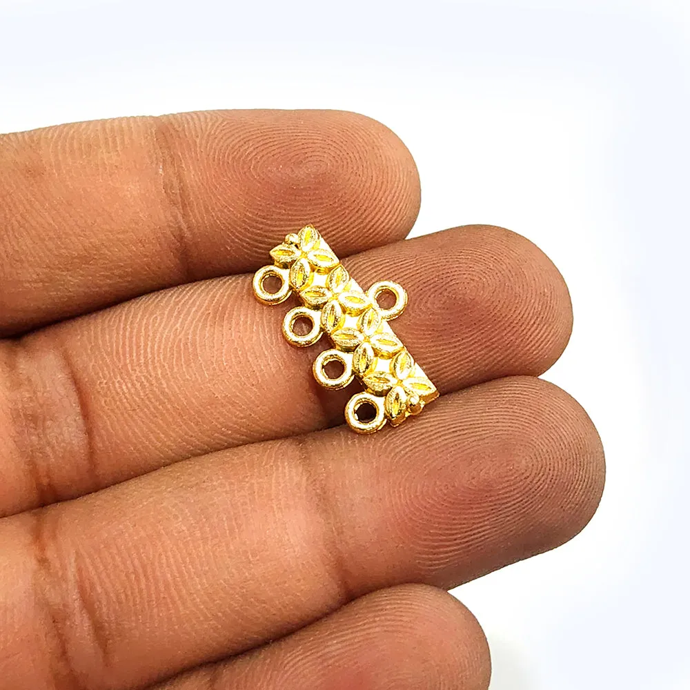 10 PCS LOT, 4 FOUR HOLE LINK CONNECTOR SPACER BRIGHT GOLD FINISH