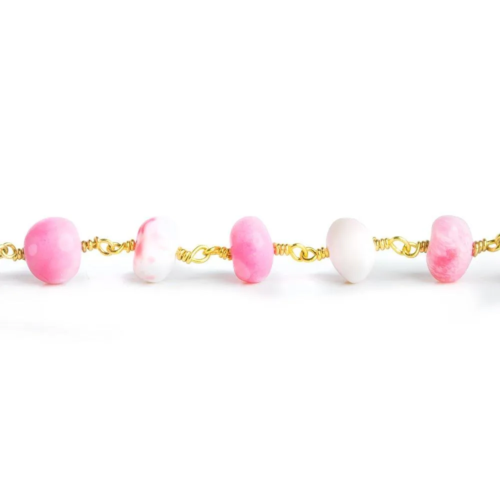 10mm Pink Opal Rondelle Gold Chain by the Foot 26 pieces