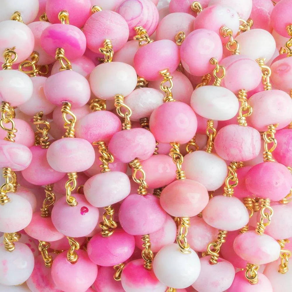 10mm Pink Opal Rondelle Gold Chain by the Foot 26 pieces