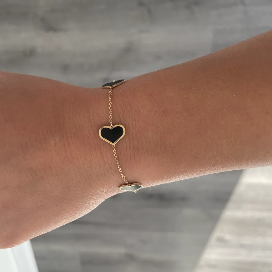 14K GOLD BLACK LARGE MEGAN HEART BRACELET