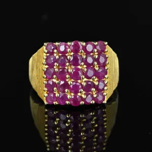 14K Gold Checkerboard Five Row Ruby Cluster Ring