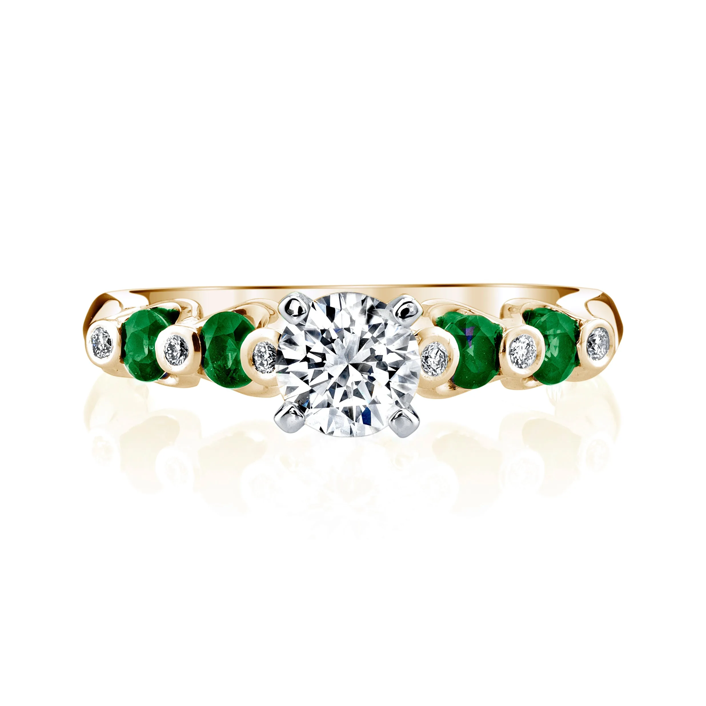 14K Yellow Gold Engagement Ring With Diamonds And Emeralds