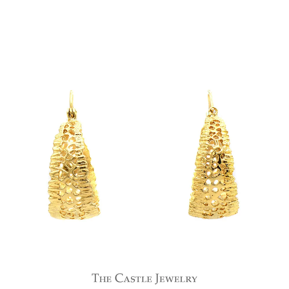 14k Yellow Gold Open Hoop Earrings with Textured Lattice Design