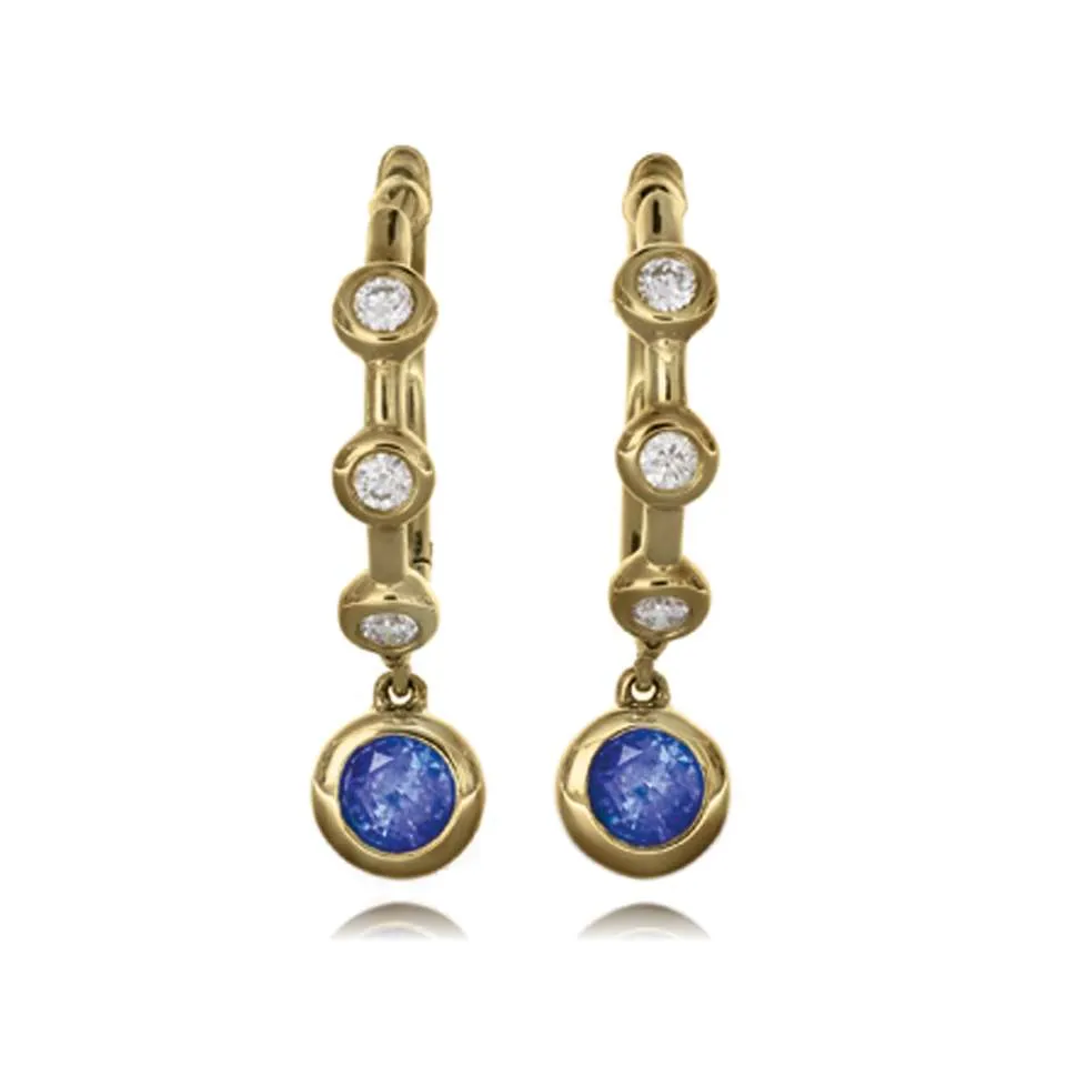 18ct Gold Blue Sapphire and Diamond Hoop Earrings