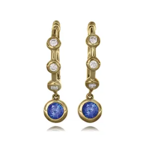 18ct Gold Blue Sapphire and Diamond Hoop Earrings