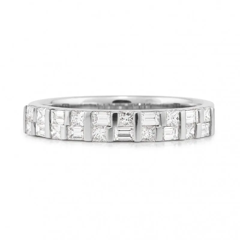 18CT White Gold Diamond Bar Set Straight Wedding Ring