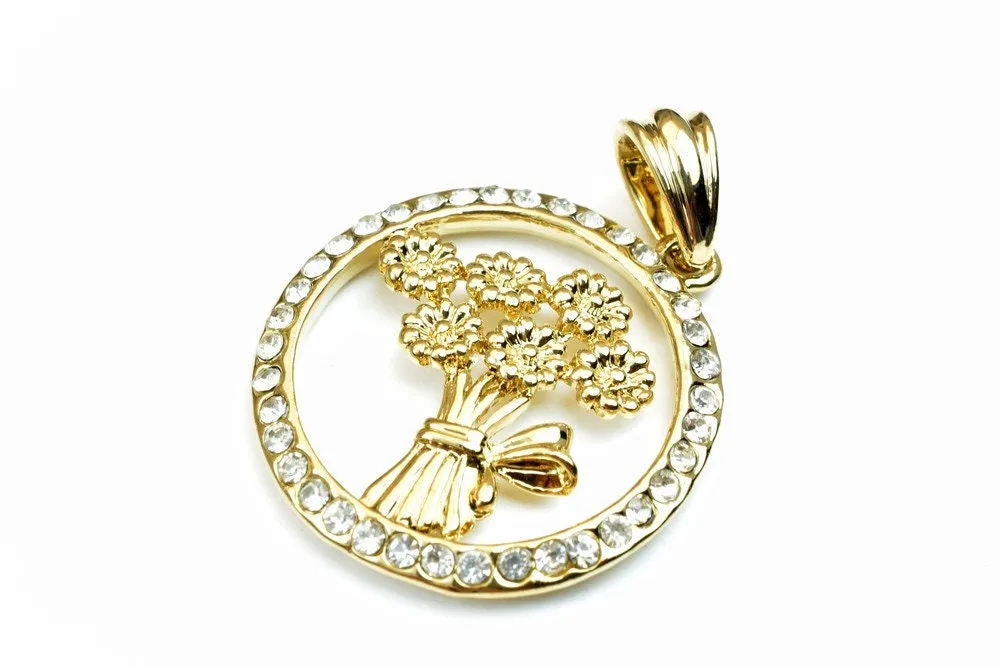 18K as Gold Filled* Flower Pendant Charm Size 34x31mm With CZ Cubic Zirconia Stone as Gold Filled* Pendant Wedding For Jewelry Making GP107