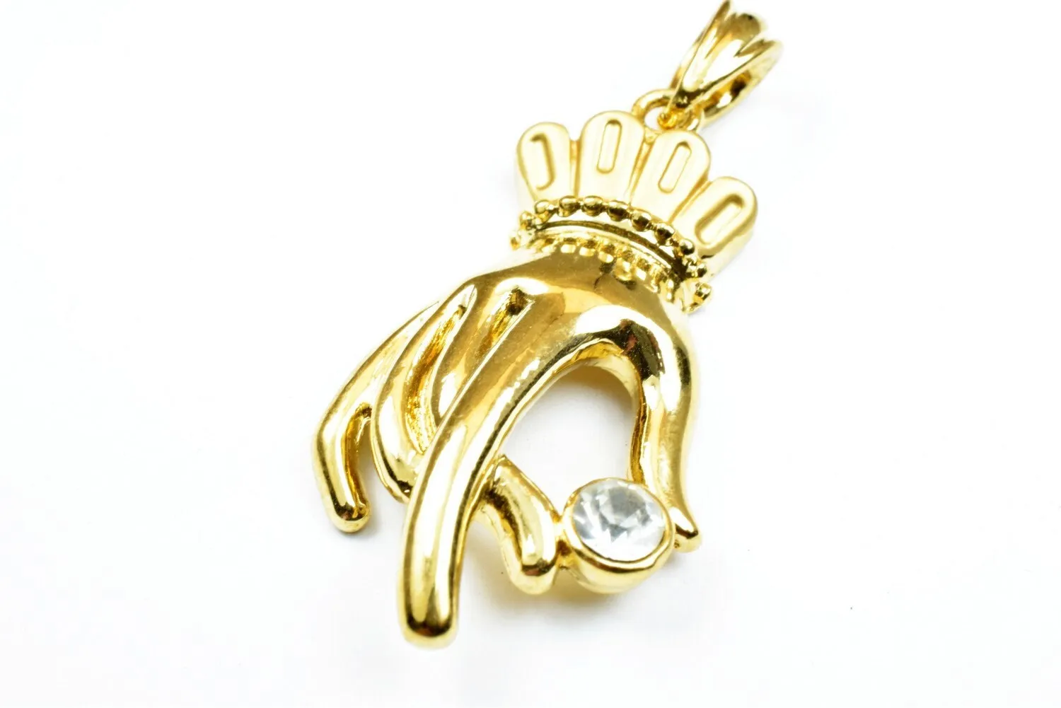 18K as Gold Filled* Hand Pendant Charm Size 45x25mm With CZ Cubic Zirconia Rhinestone as Gold Filled* Pendant For Jewelry Making GP135