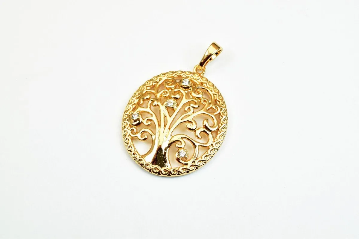 18K Gold Filled Tree Of Life Pendant Charm Size 27x22mm With CZ Cubic Zirconia Stone Gold Filled Pendant Wedding For Jewelry Making GP82