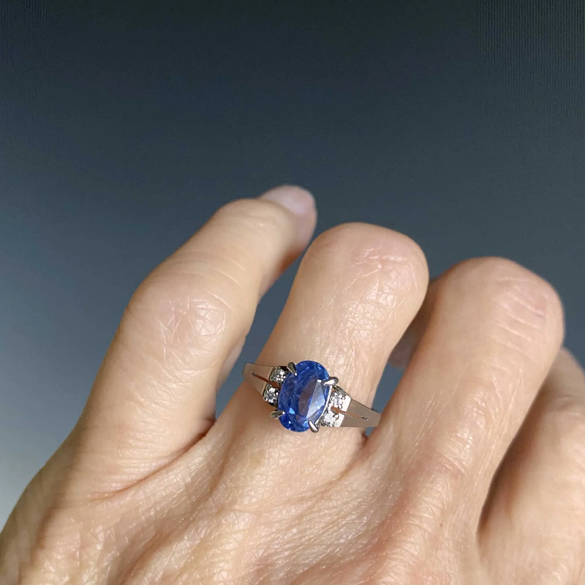 2nd Payment Vintage Platinum Diamond Natural Blue Sapphire Ring