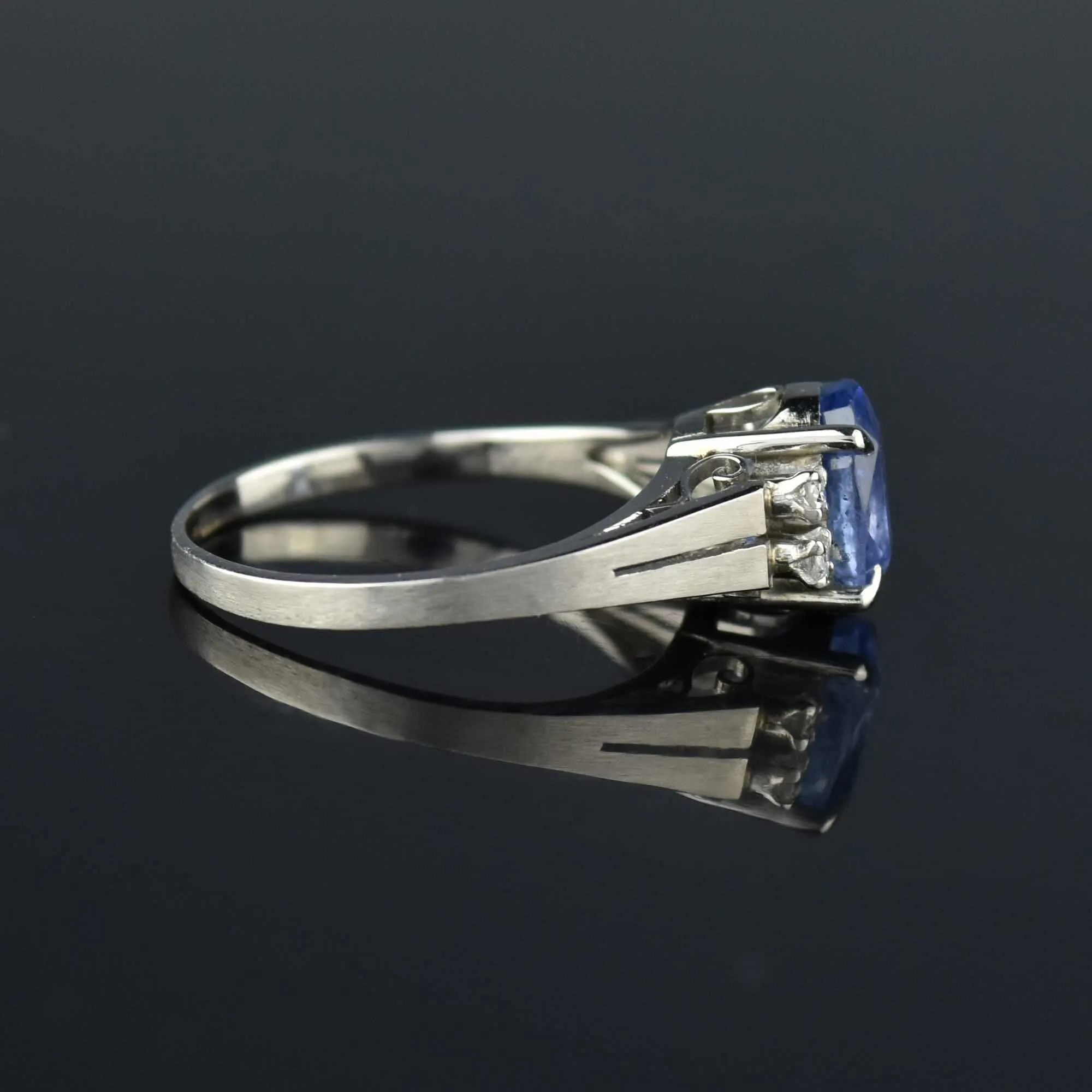 2nd Payment Vintage Platinum Diamond Natural Blue Sapphire Ring