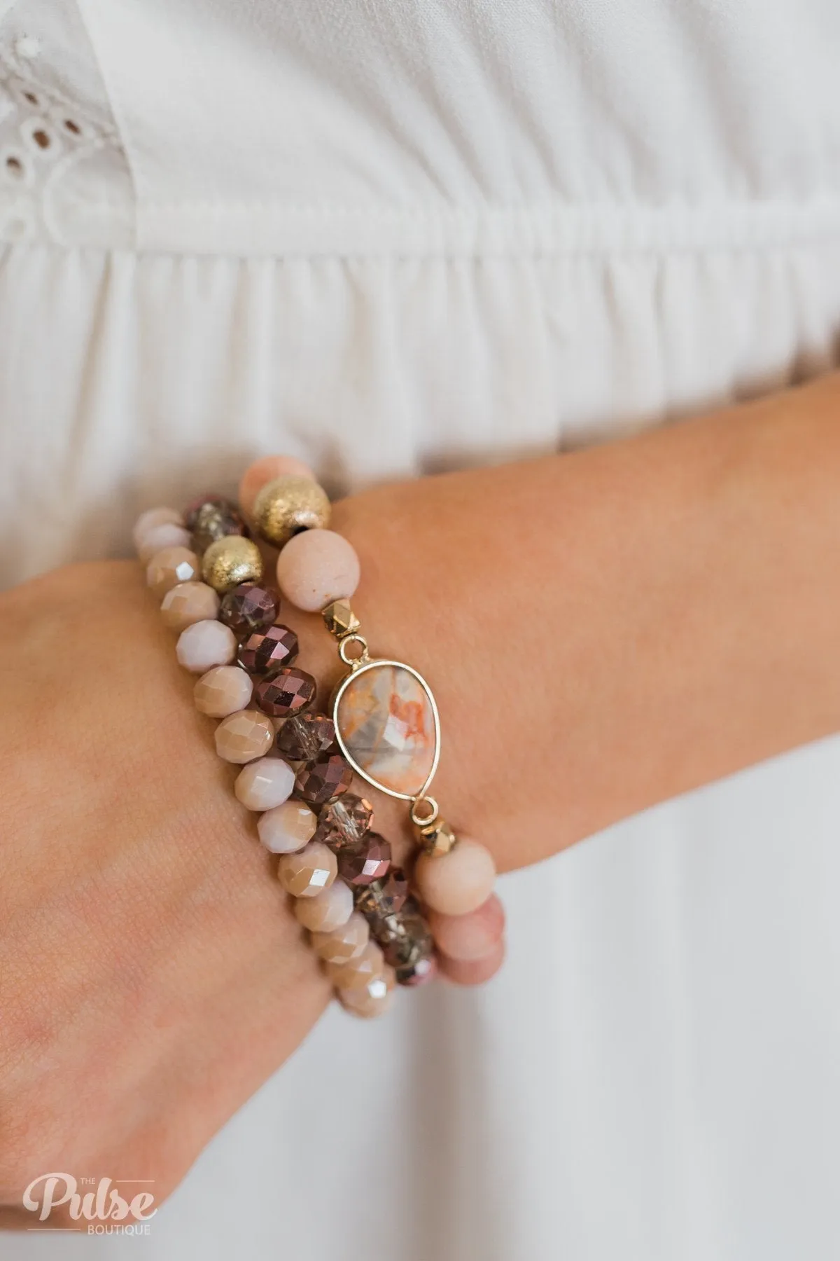 3 Layer Teardrop Bracelet Set- Pink & Gold Tones