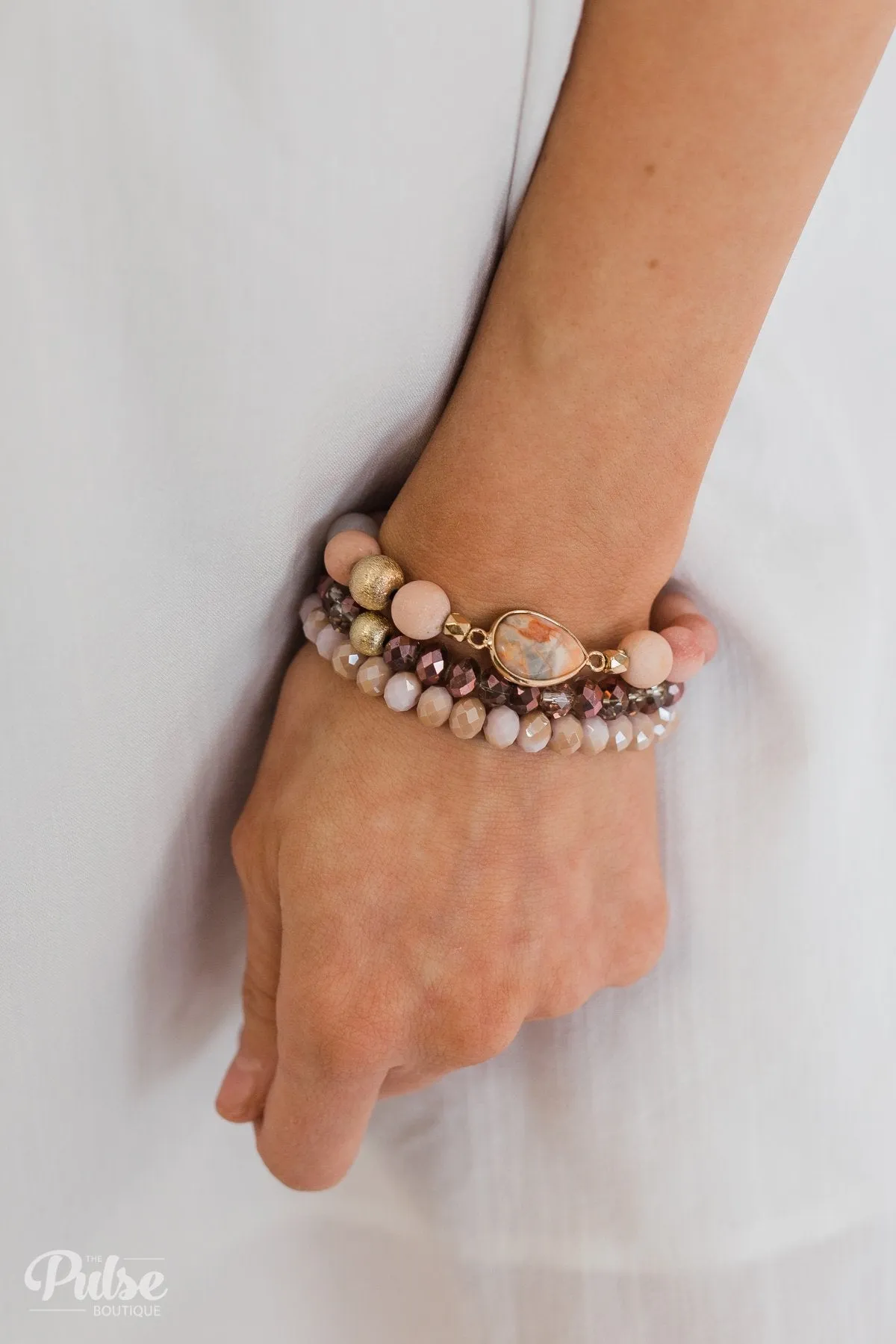 3 Layer Teardrop Bracelet Set- Pink & Gold Tones