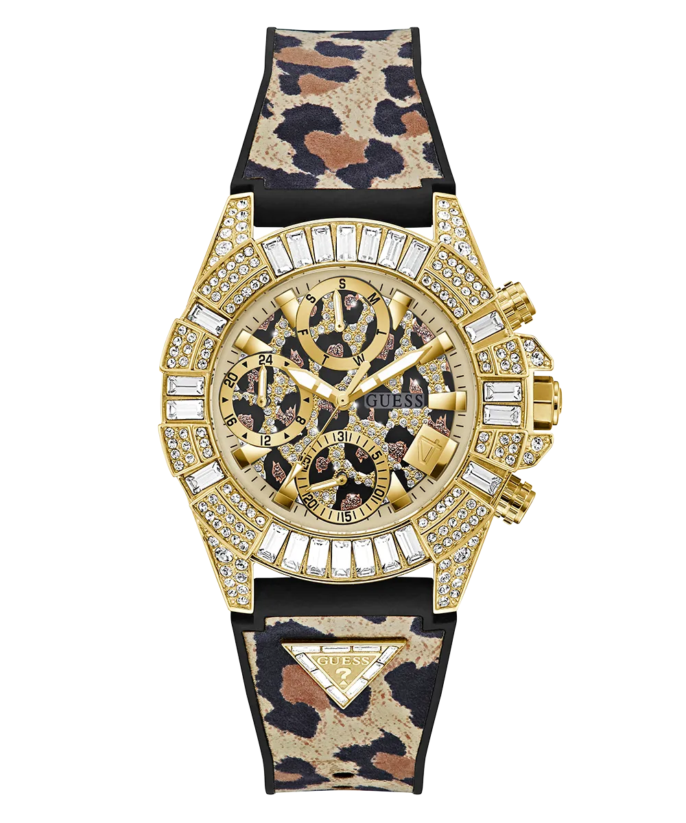 40th Anniversary Special Edition GUESS Ladies Leopard Gold Tone Multi-function Watch