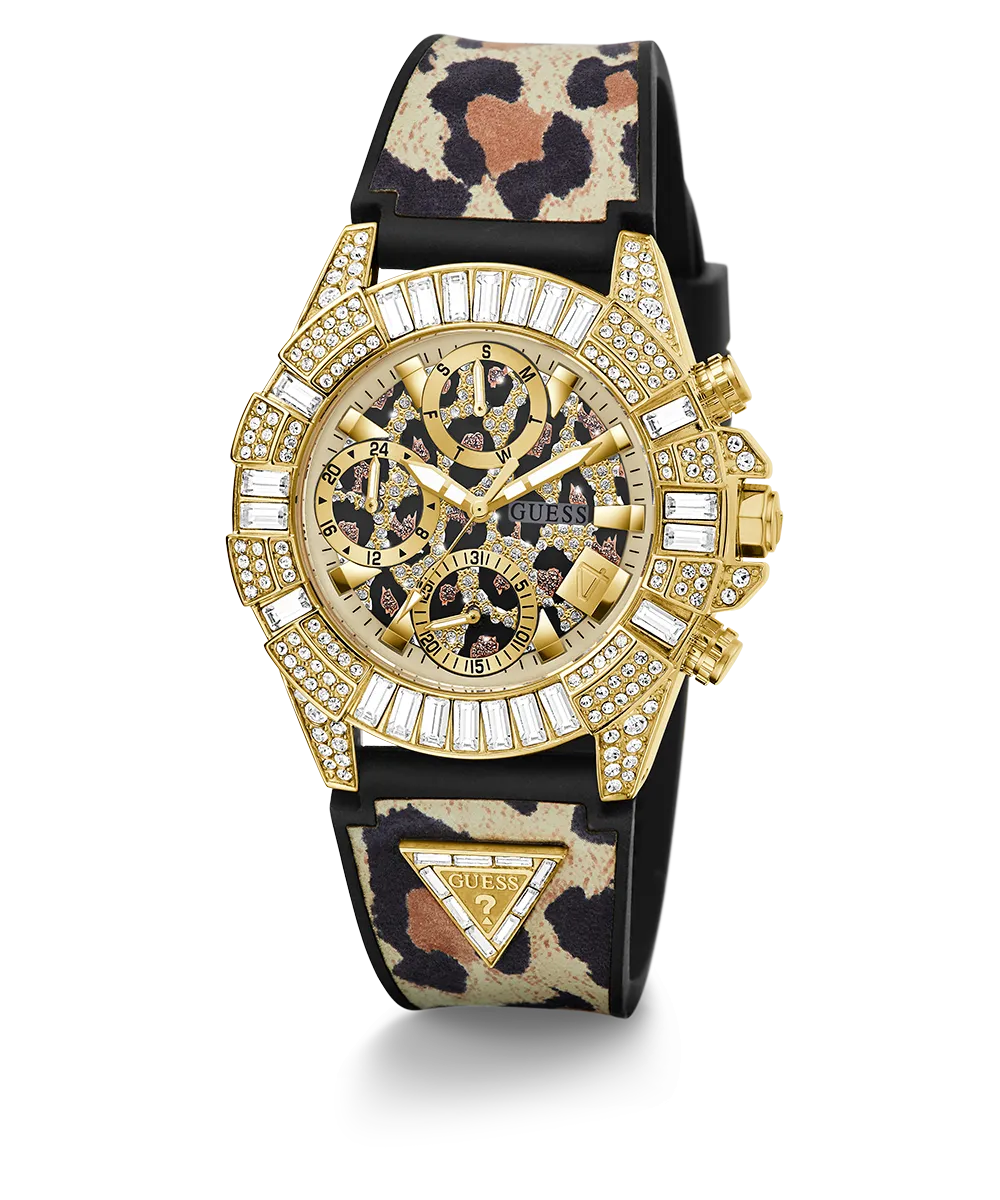 40th Anniversary Special Edition GUESS Ladies Leopard Gold Tone Multi-function Watch