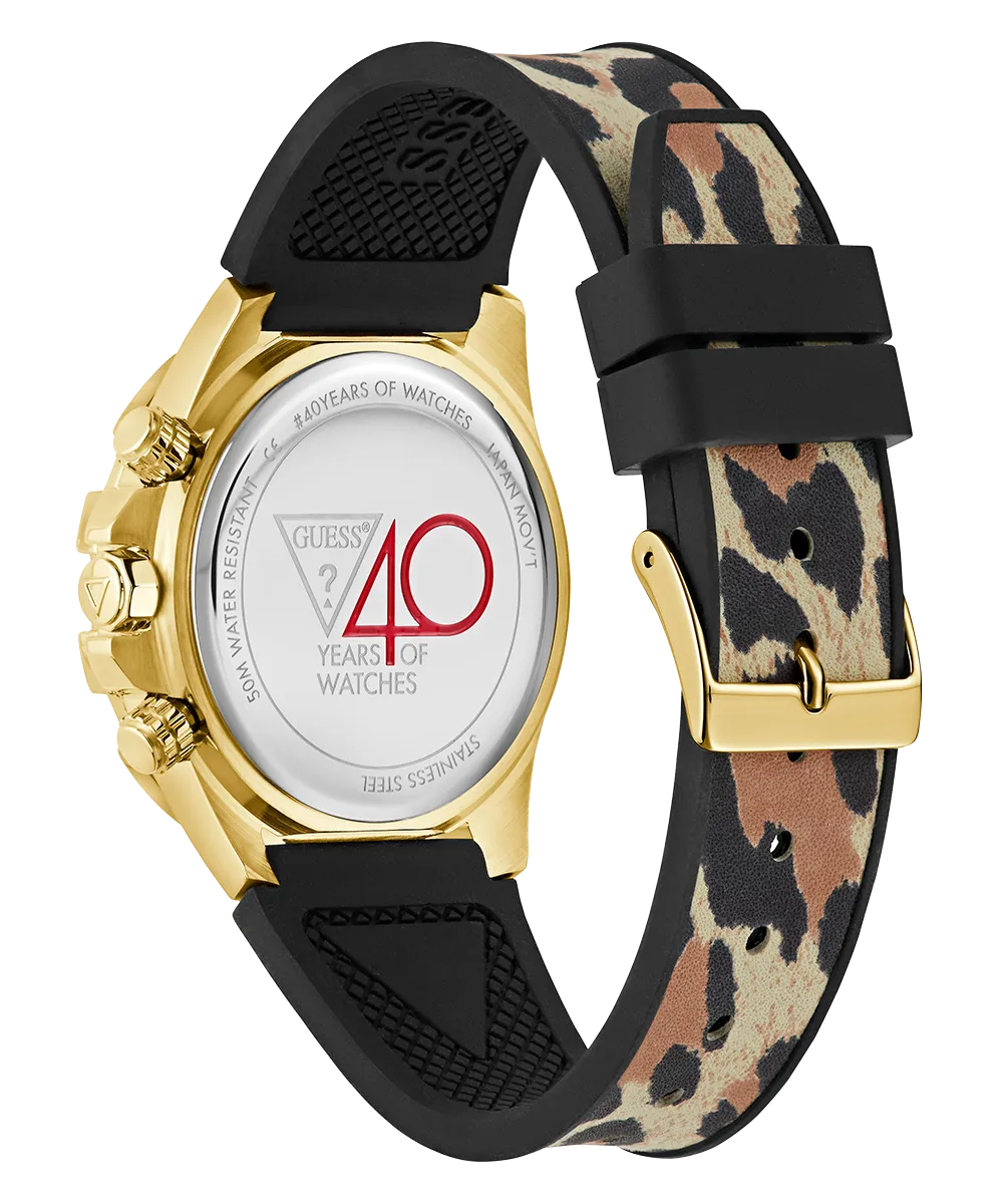 40th Anniversary Special Edition GUESS Ladies Leopard Gold Tone Multi-function Watch