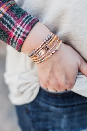 5 Piece "Blessed" Bar Bracelet Set- Orange & Taupe Tones