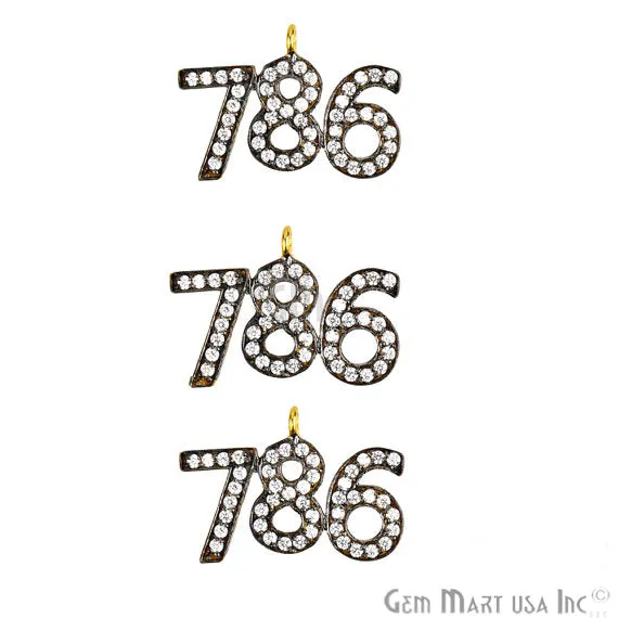 786 Charms Diamond CZ Pave Gold Plated Charm for Bracelet Pendants (CHCZ-40101)