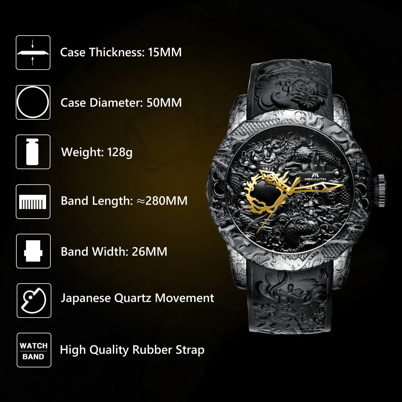 8041M | Quartz Men Watch | Rubber Band