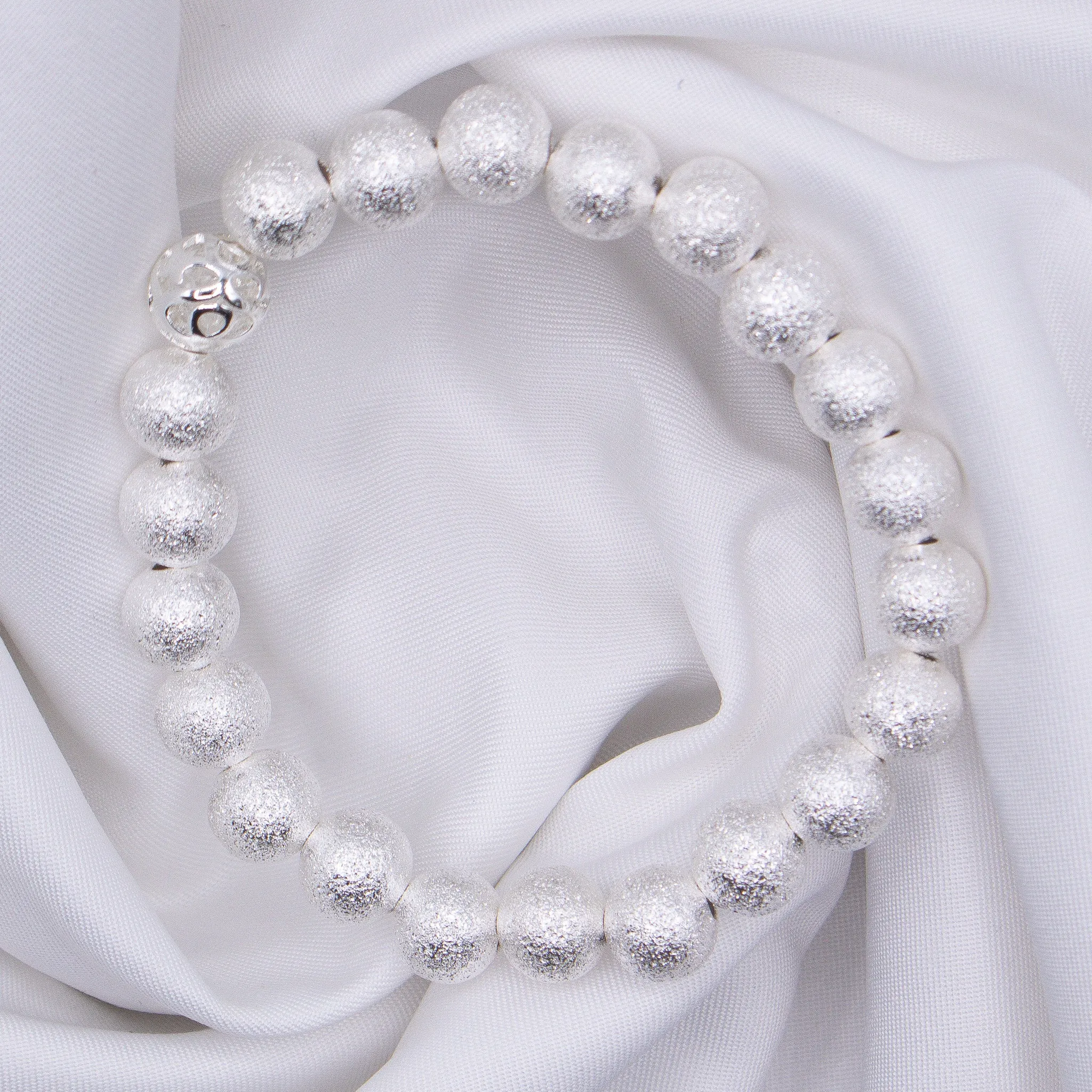 8mm Sterling Silver Diamond Dust Beaded Bracelet