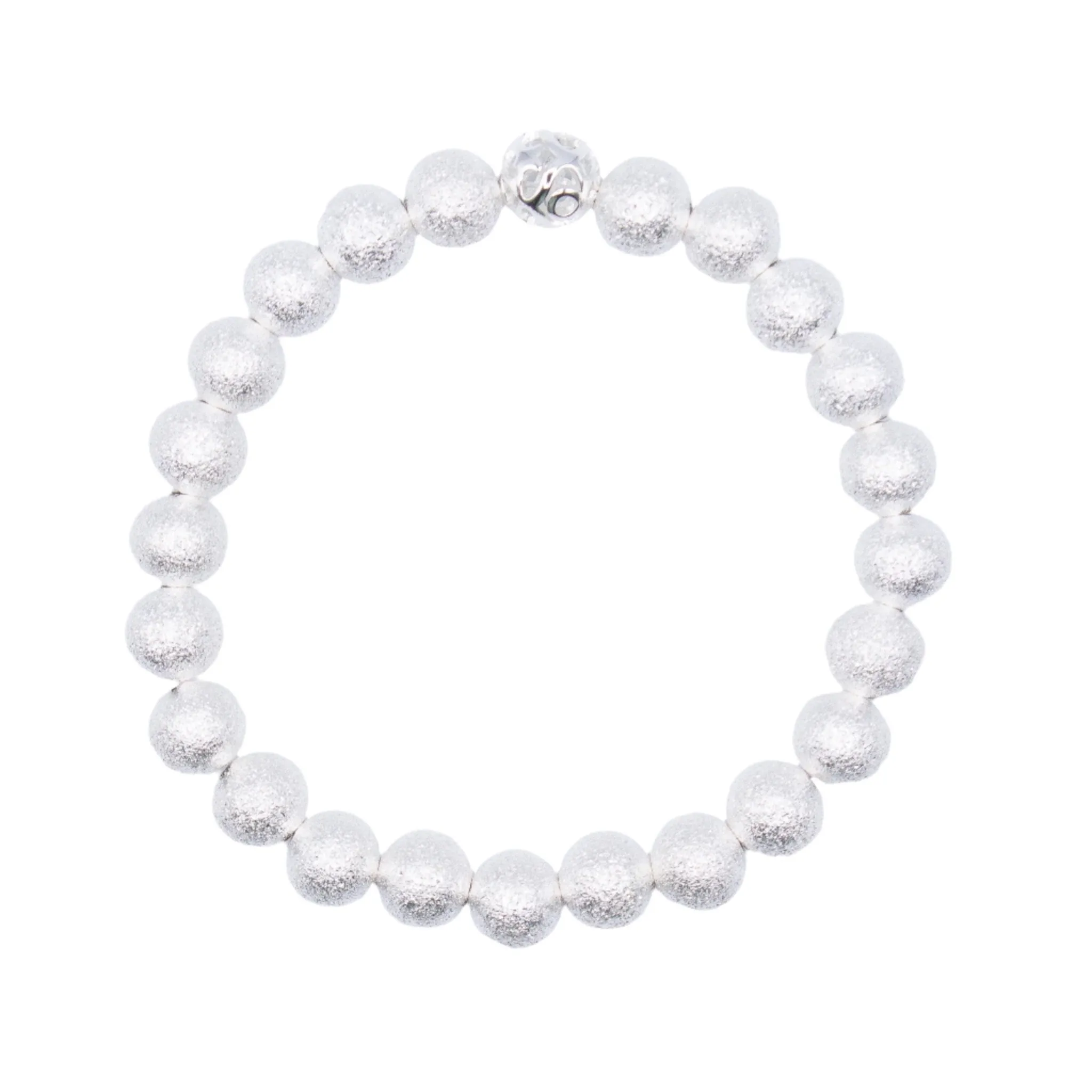 8mm Sterling Silver Diamond Dust Beaded Bracelet