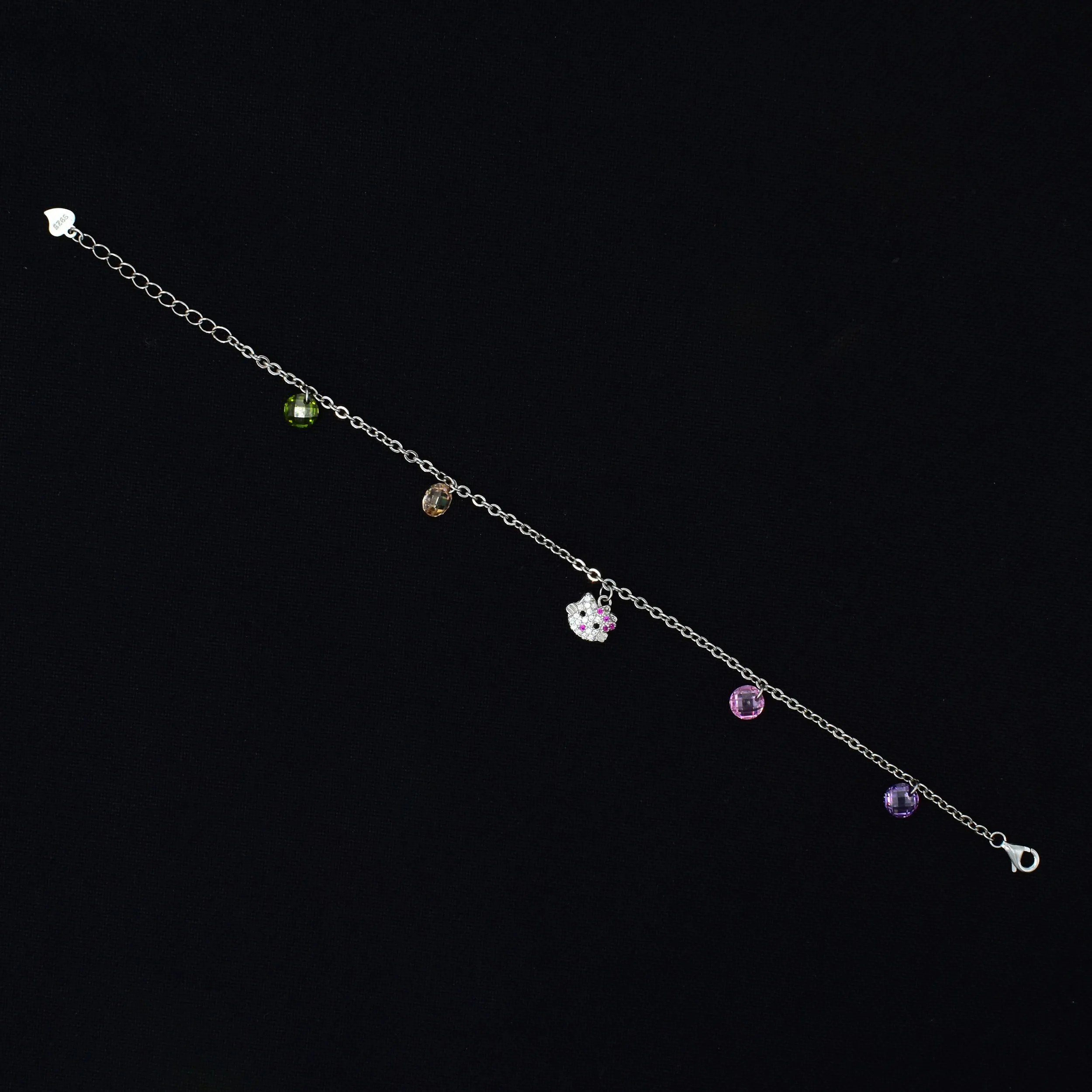 925 Silver Chain Bracelet with Colorful Gemstone