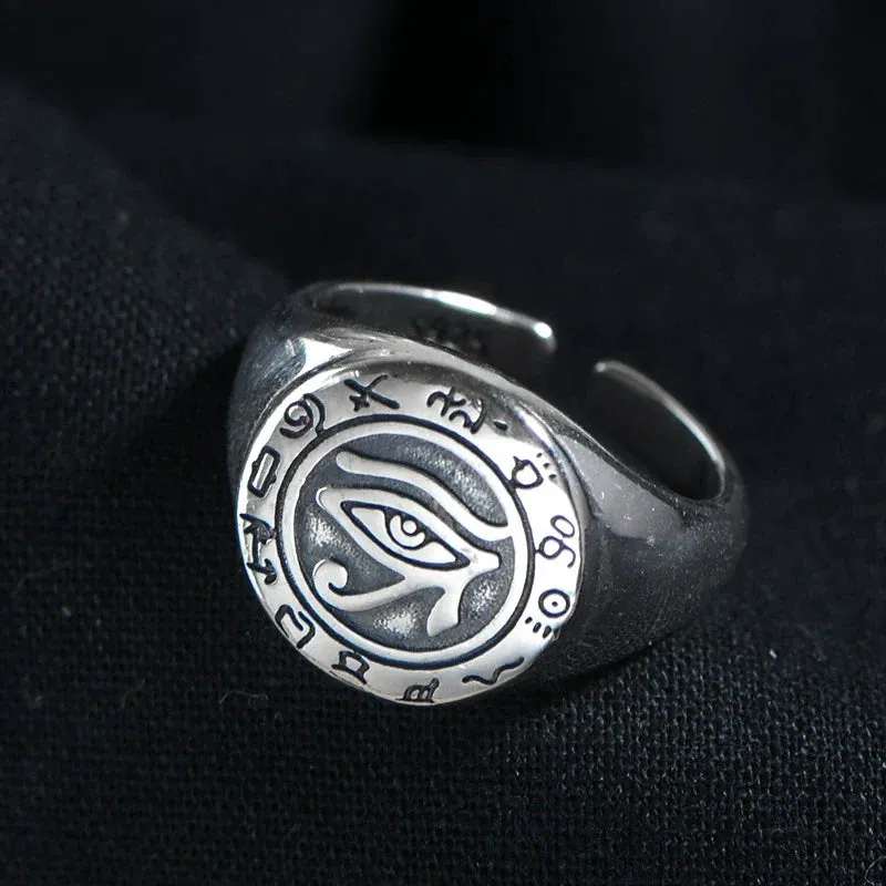 925 Silver Hip-Hop Men's Ring with Striking Horus Eye Design