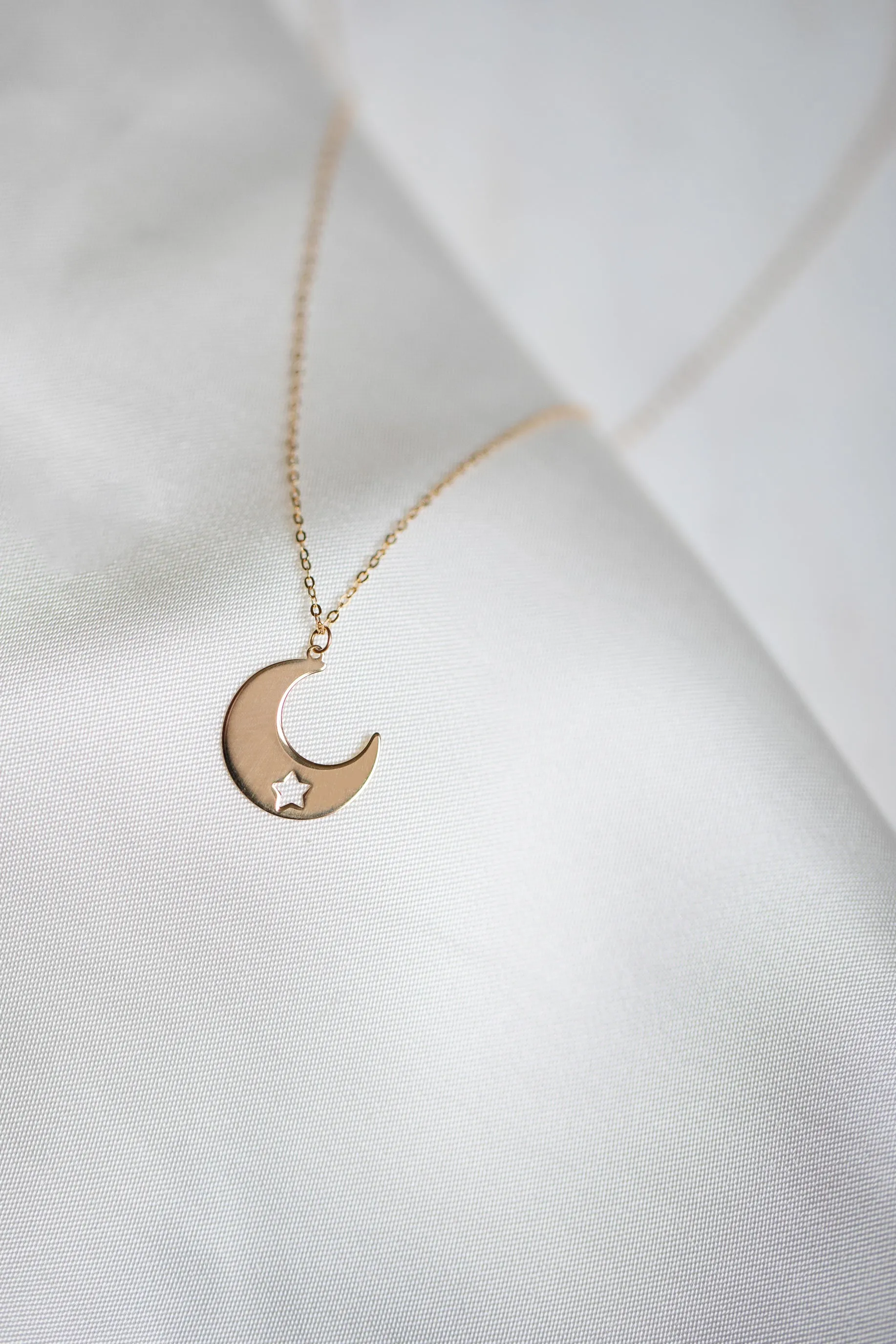 9kt Gold Moon with Cut Out Star Pendant Necklace