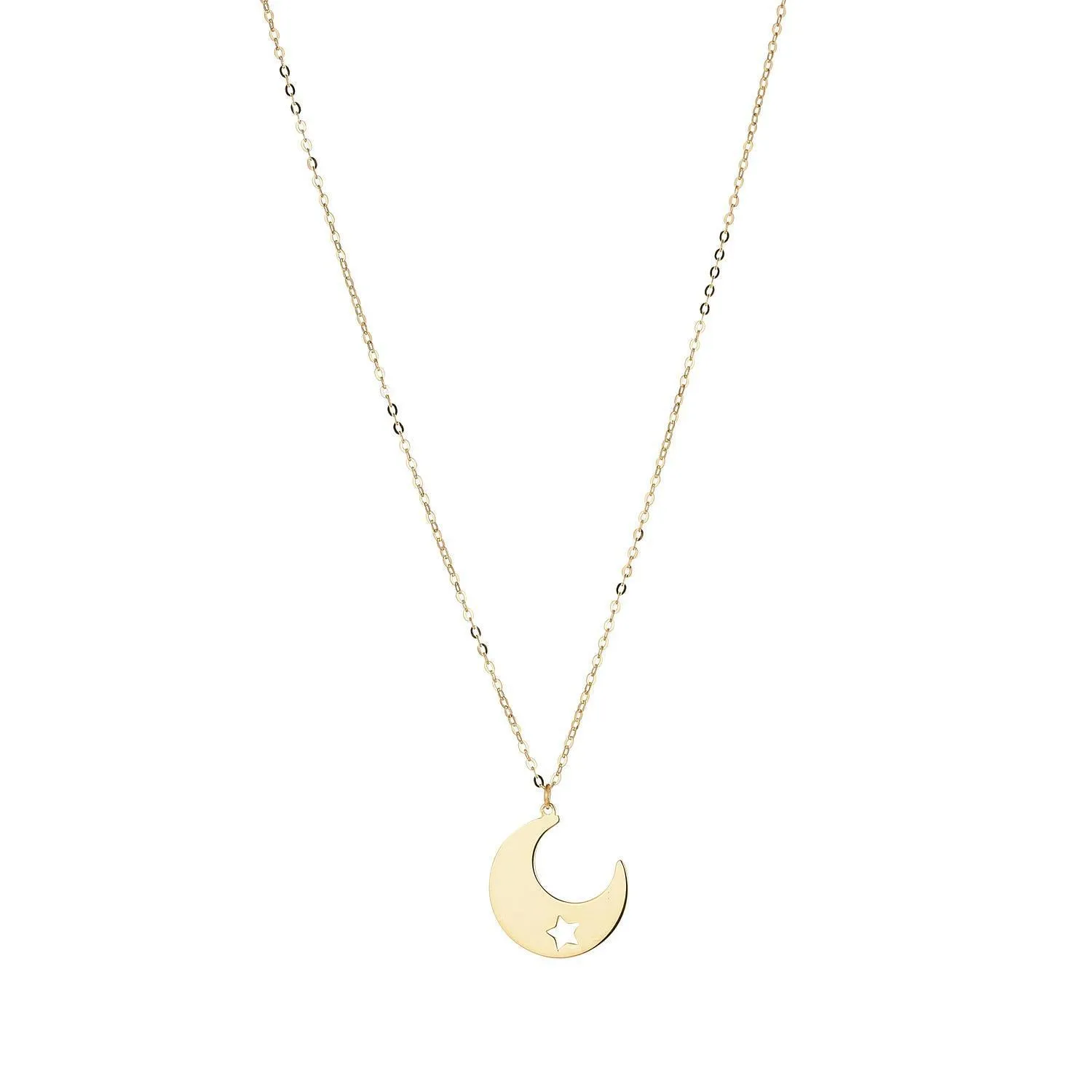 9kt Gold Moon with Cut Out Star Pendant Necklace