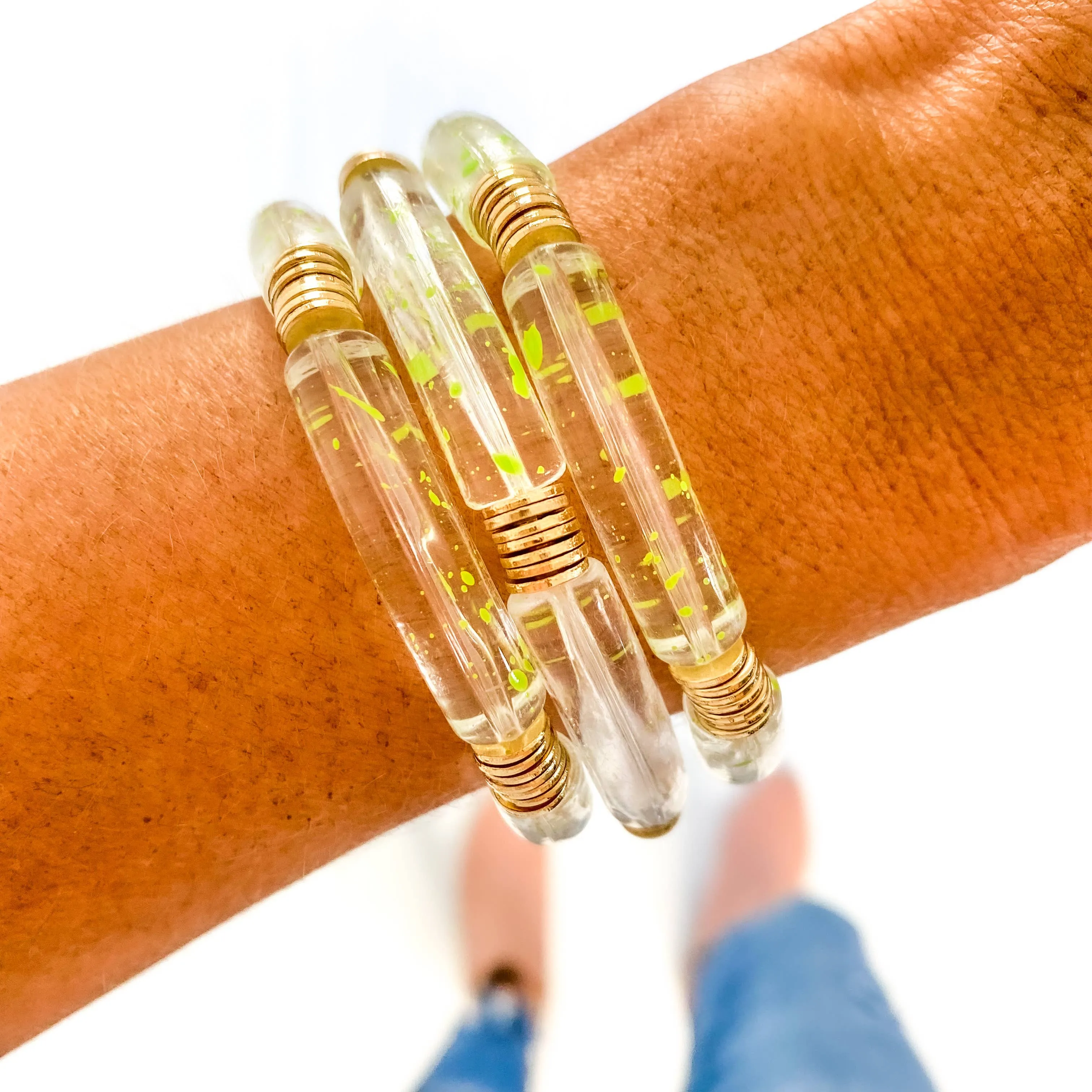 Acrylic Bamboo & Heishi Bracelet