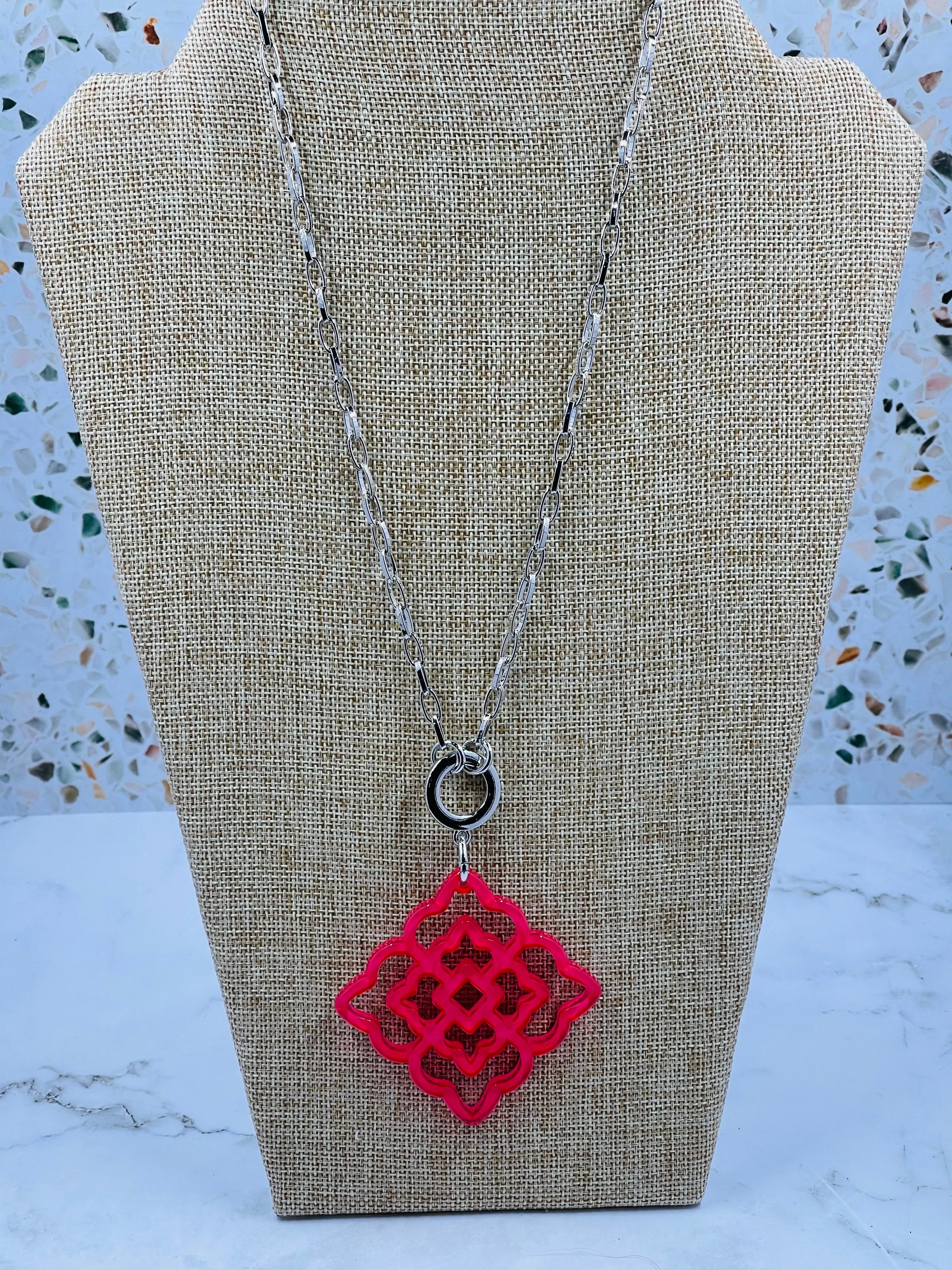 Adjustable Rose Resin Pendant Necklace