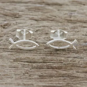 Age of the Fish Christian Fish Sterling Silver Stud Earrings from Thailand