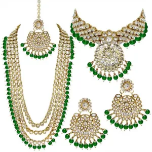 Alloy Necklace with Earrings and Maang Tikka in Green