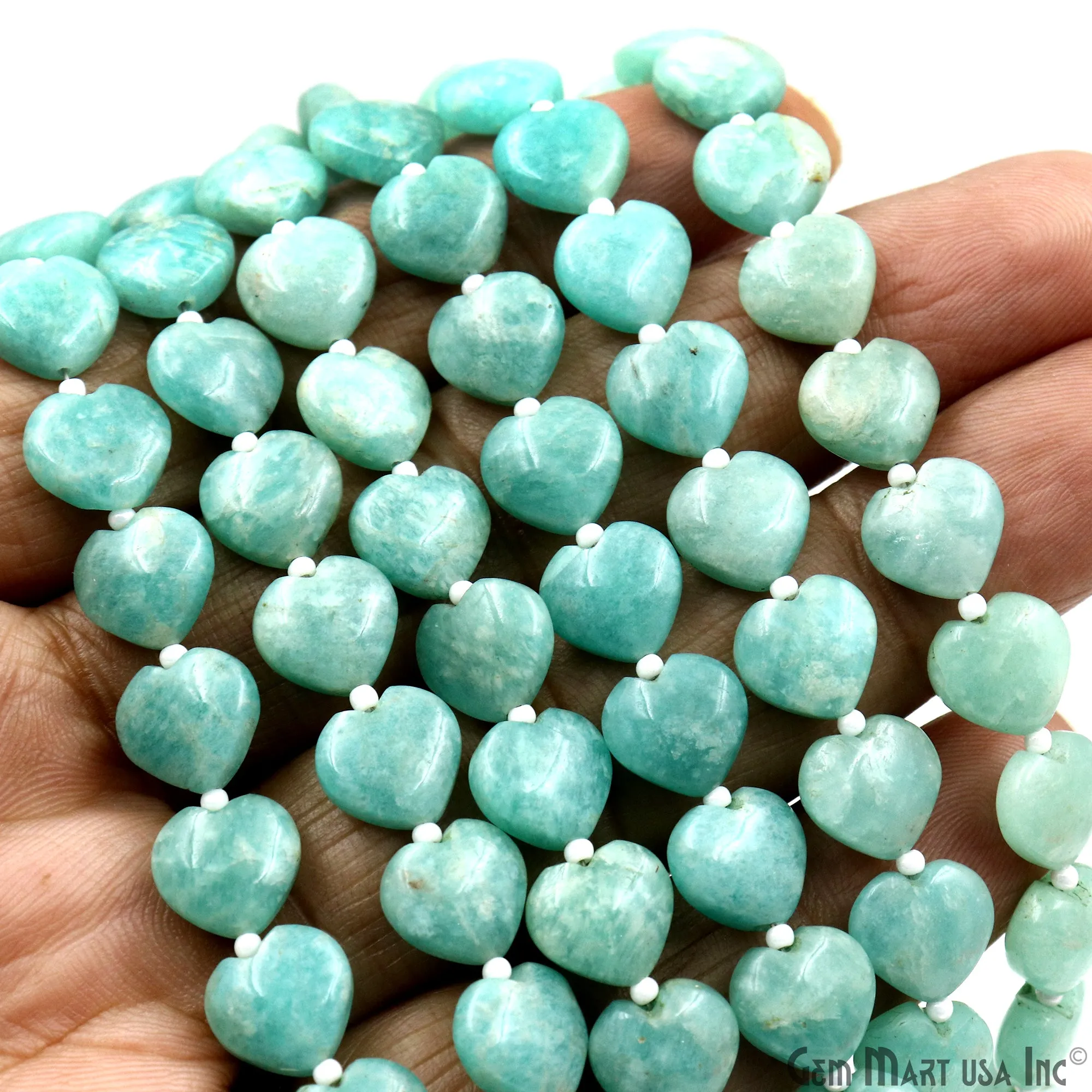 Amazonite Heart Beads, 7 Inch Gemstone Strands, Drilled Strung Briolette Beads, Heart Shape, 10mm