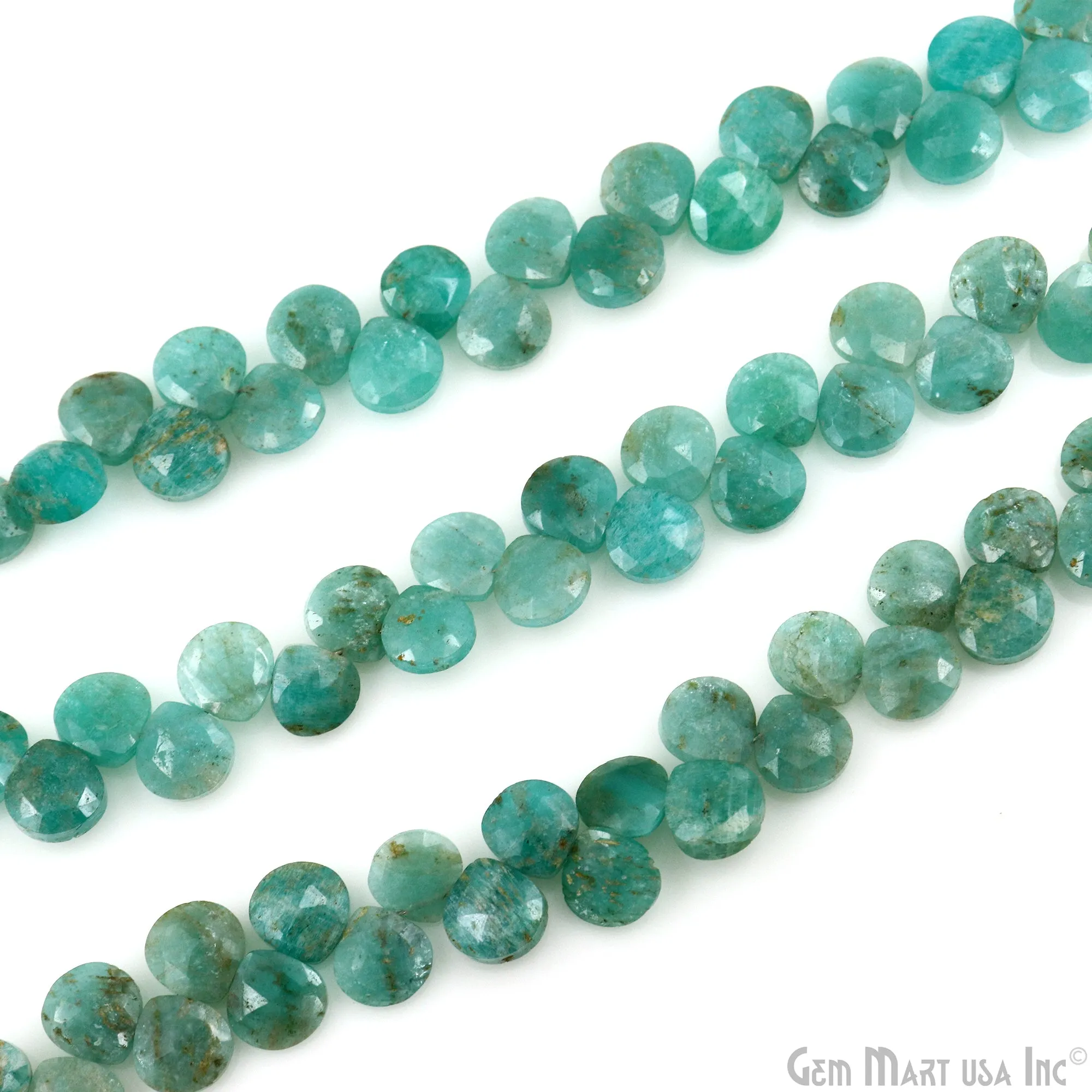 Amazonite Opal Heart Beads, 7 Inch Gemstone Strands, Drilled Strung Briolette Beads, Heart Shape, 7mm