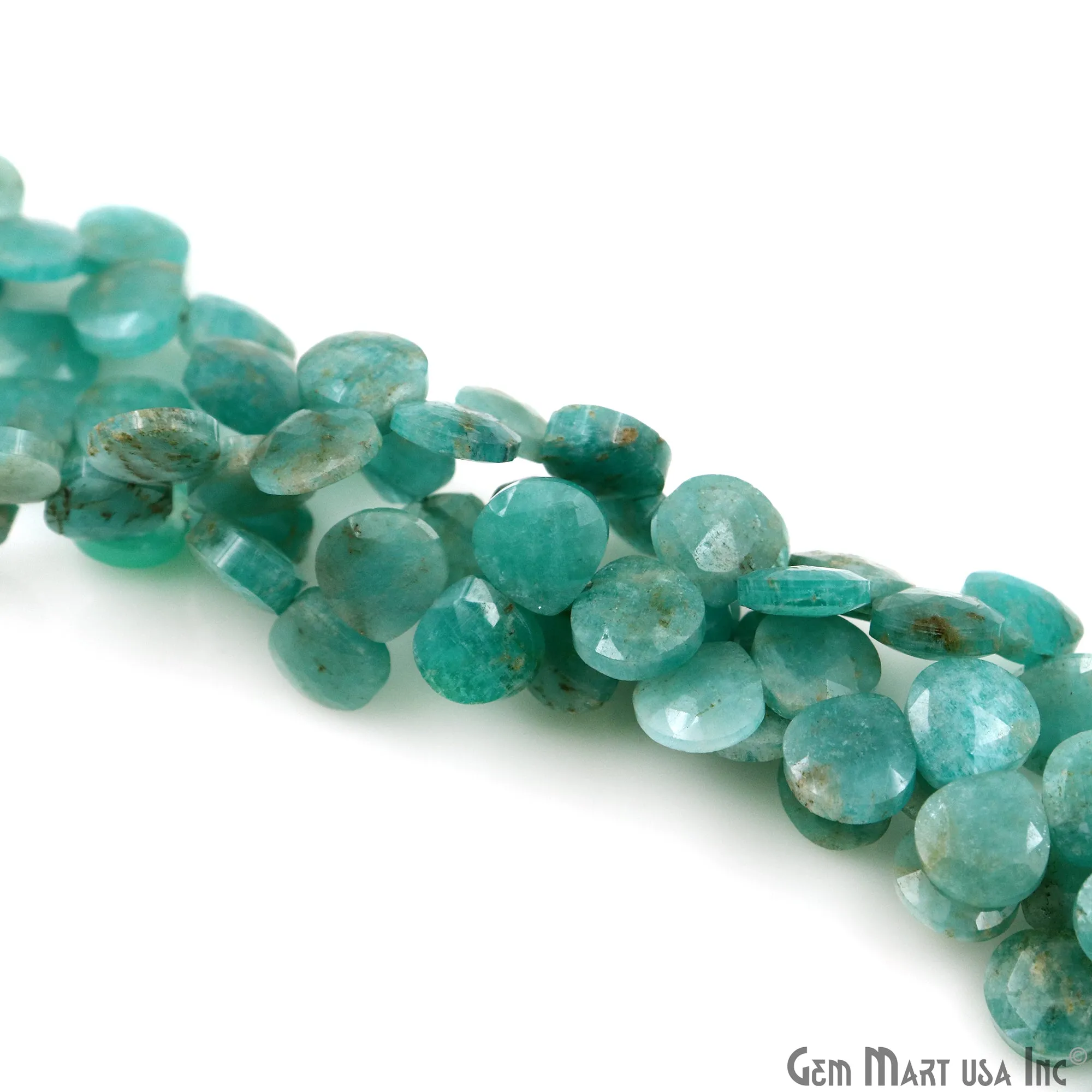 Amazonite Opal Heart Beads, 7 Inch Gemstone Strands, Drilled Strung Briolette Beads, Heart Shape, 7mm