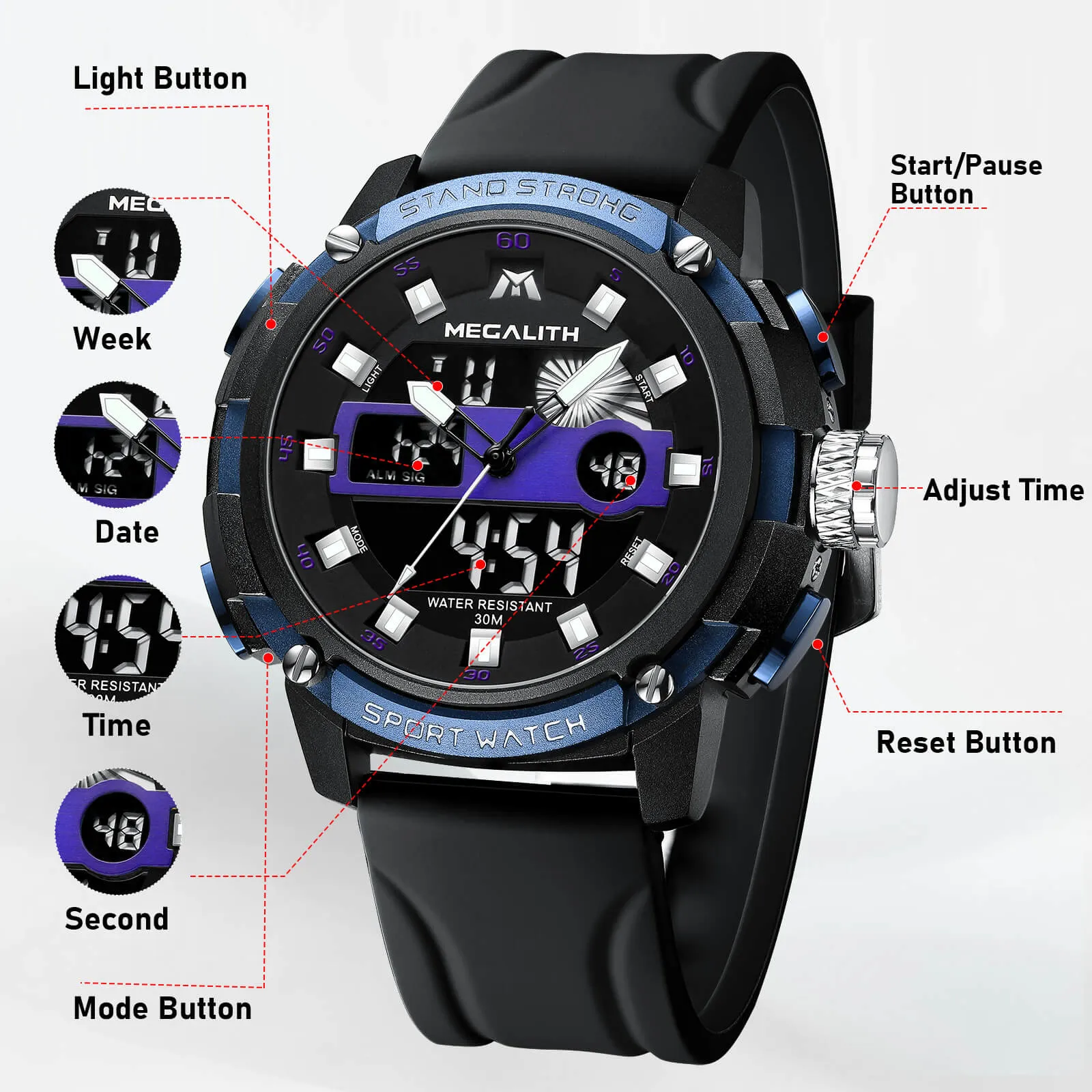 Analog Digital Watch | Rubber Band | 8266M