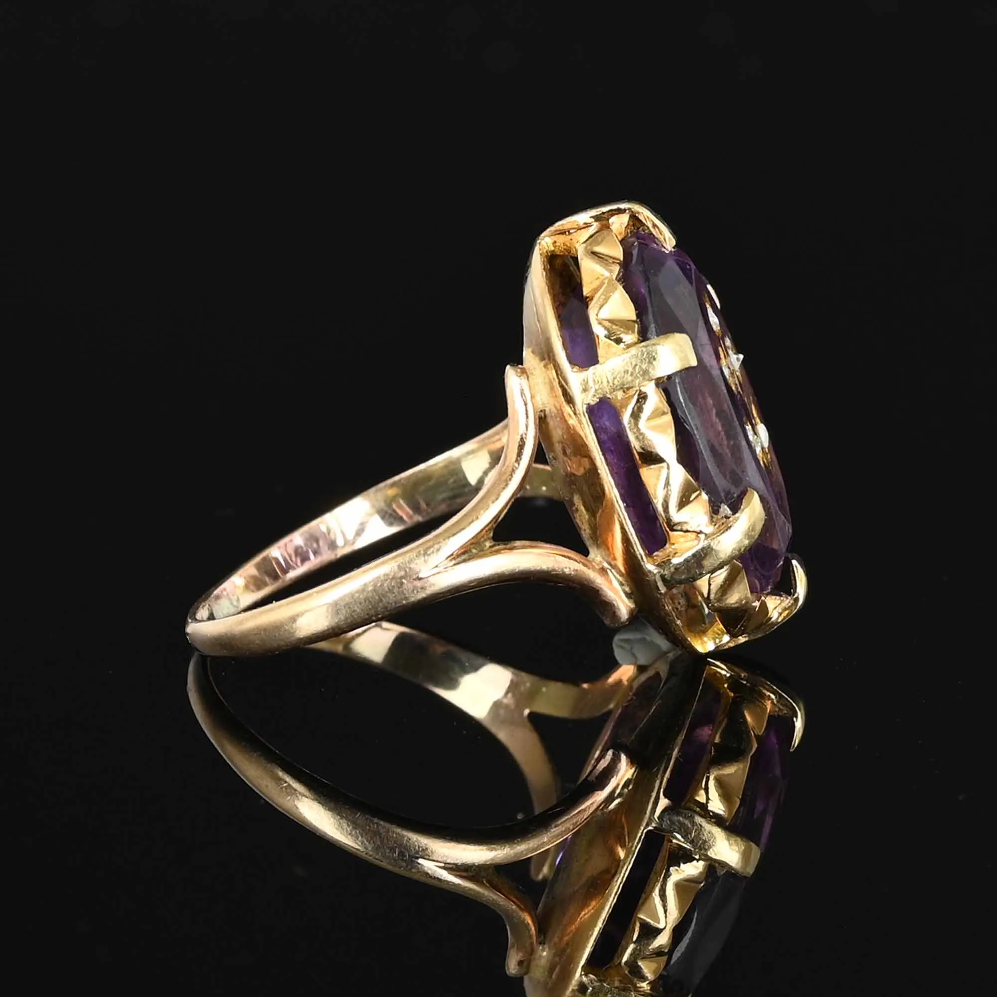 Antique Diamond Rose Of Sharon Amethyst Ring