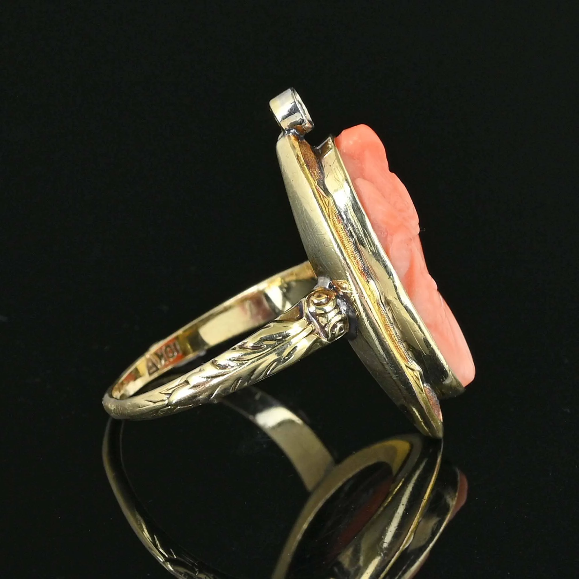 Antique Edwardian Diamond Coral Cameo Ring