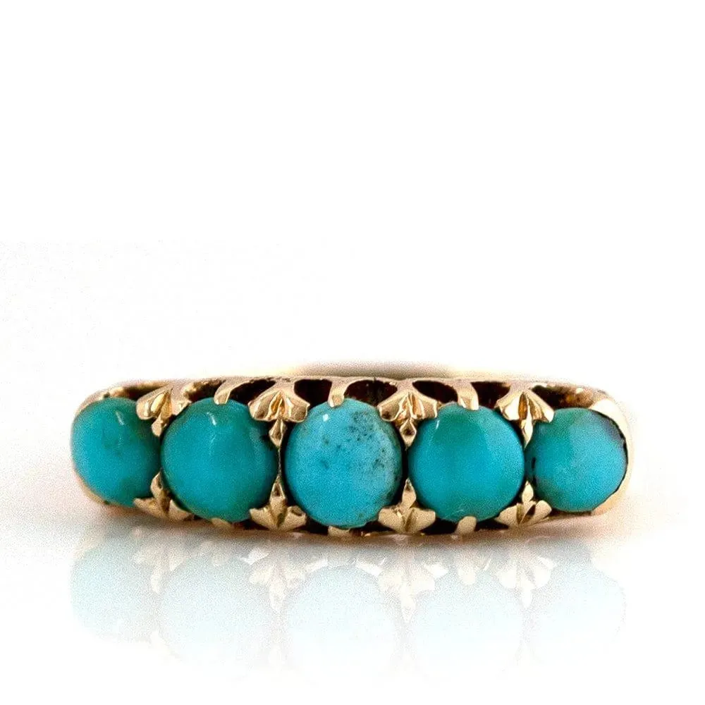 Antique Victorian Five Stone Turquoise 18ct Gold Ring