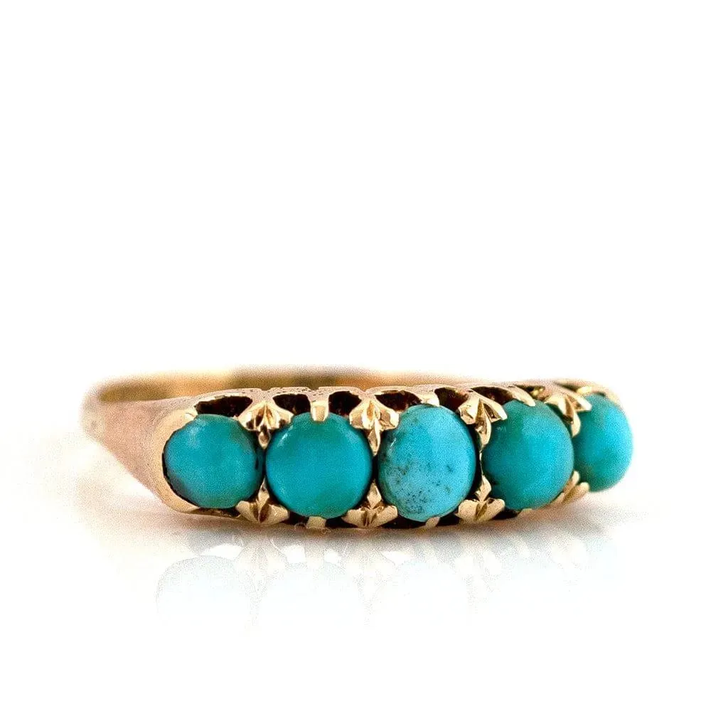 Antique Victorian Five Stone Turquoise 18ct Gold Ring