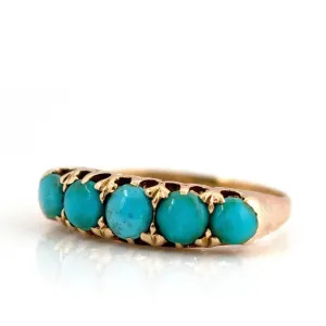 Antique Victorian Five Stone Turquoise 18ct Gold Ring