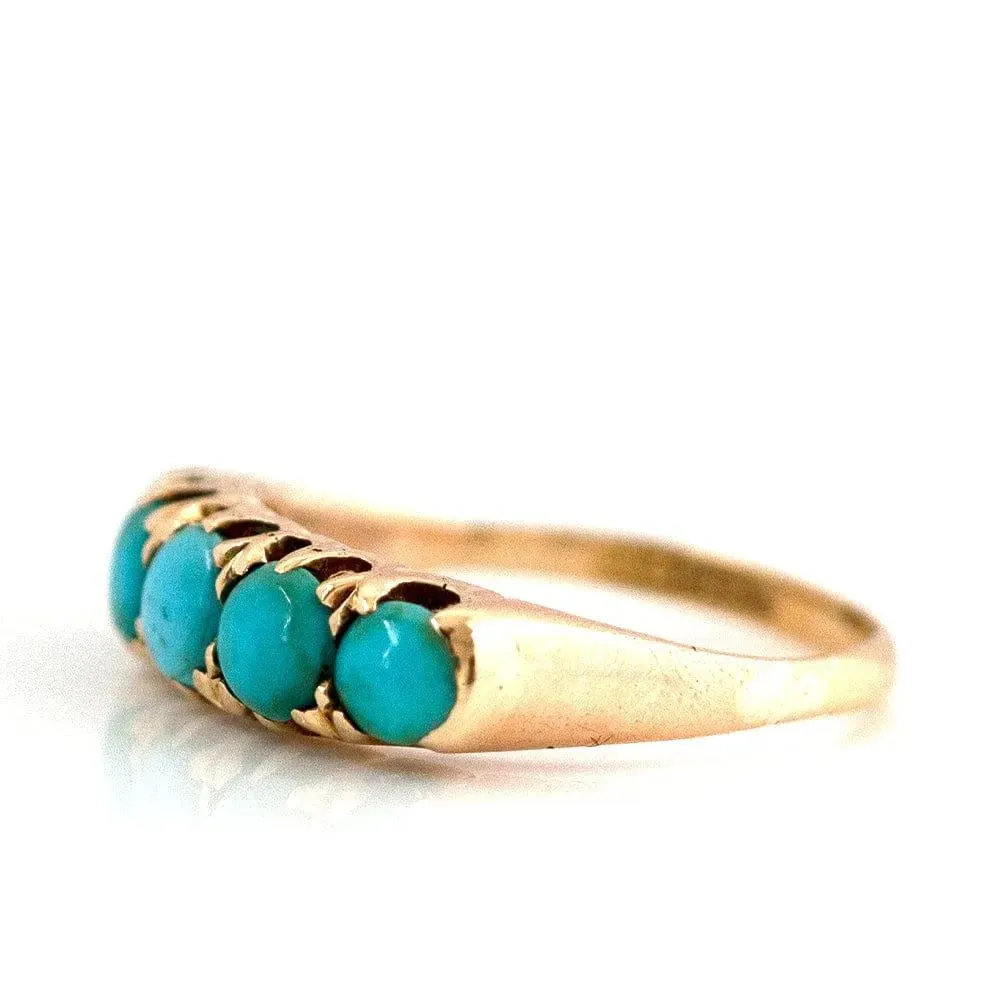 Antique Victorian Five Stone Turquoise 18ct Gold Ring