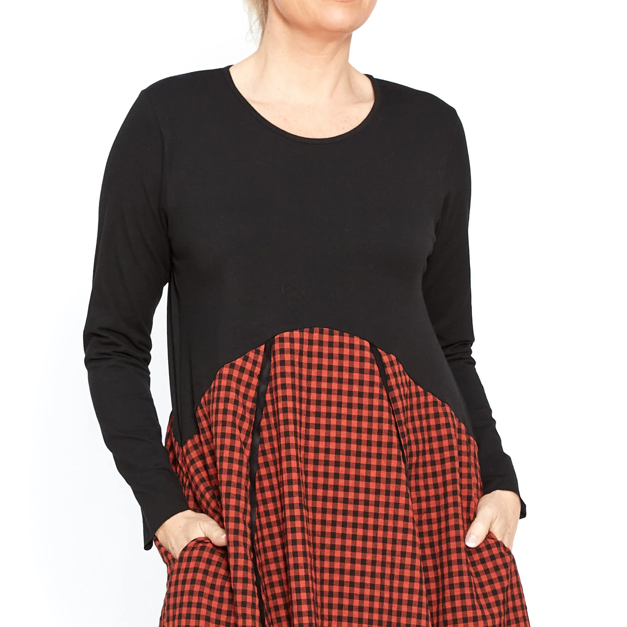 Archer Rouge Check Dress w/Long Sleeves