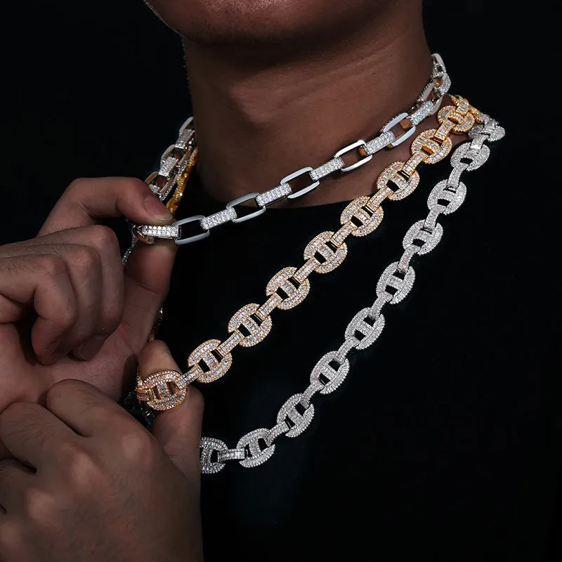 Baguette Iced out Cuban Chain Necklace and Bracelet