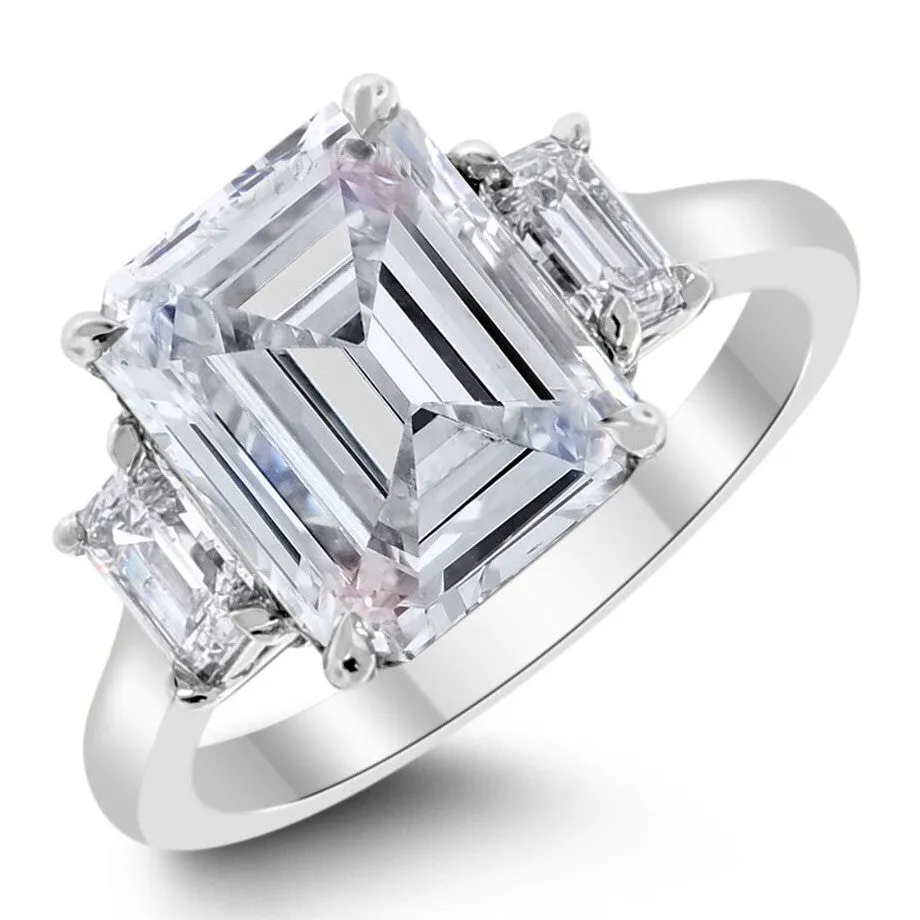 Beauvince Ariel 3 Stone Ring (5.82 ct Emerald Cut IVVS2 IGI Diamond) in Platinum