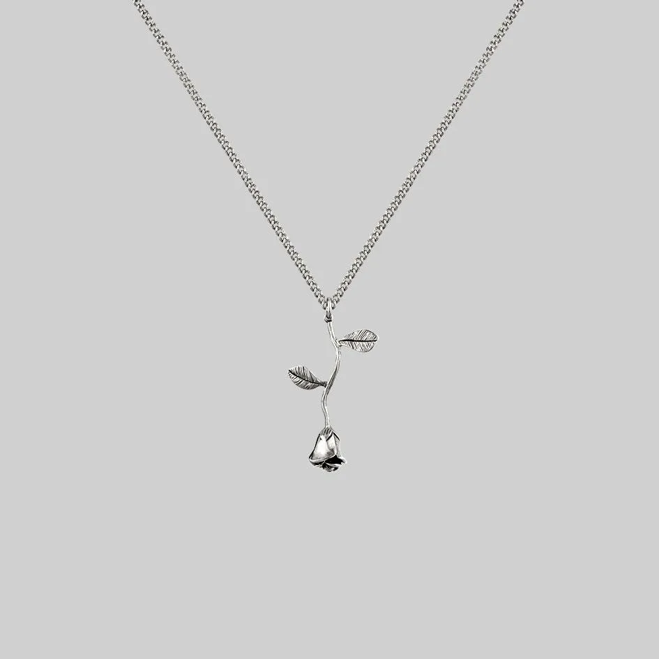 BELLADONNA. Rose Stem Charm Necklace - Silver